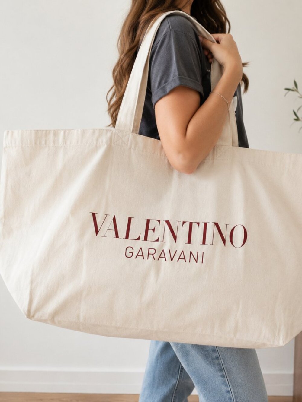 New Valentino Garavani Oversized Cotton Canvas Tote Bag Jumbo XXL